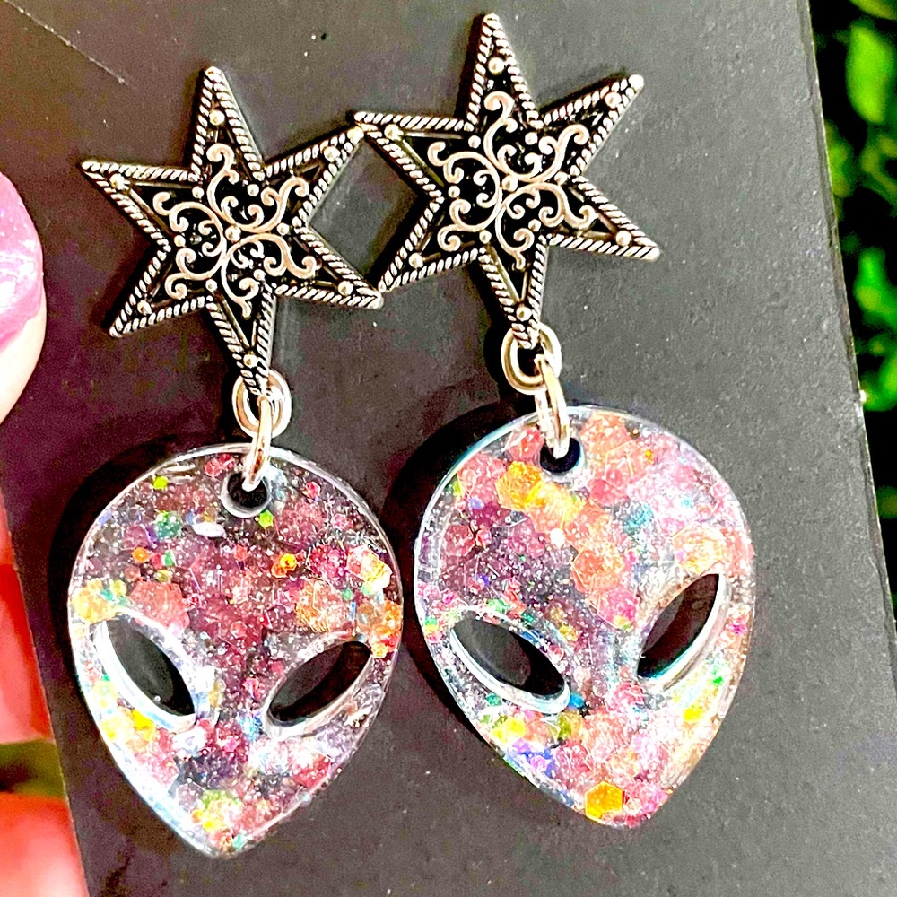 Acrylic Star Alien Dangle Earrings